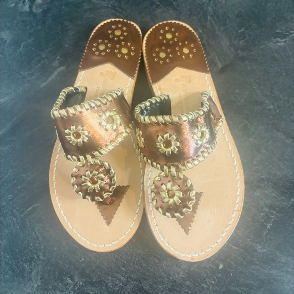 Stephen Bonanno palm beach leather handcrafted copper sandals sz 6 pre owned